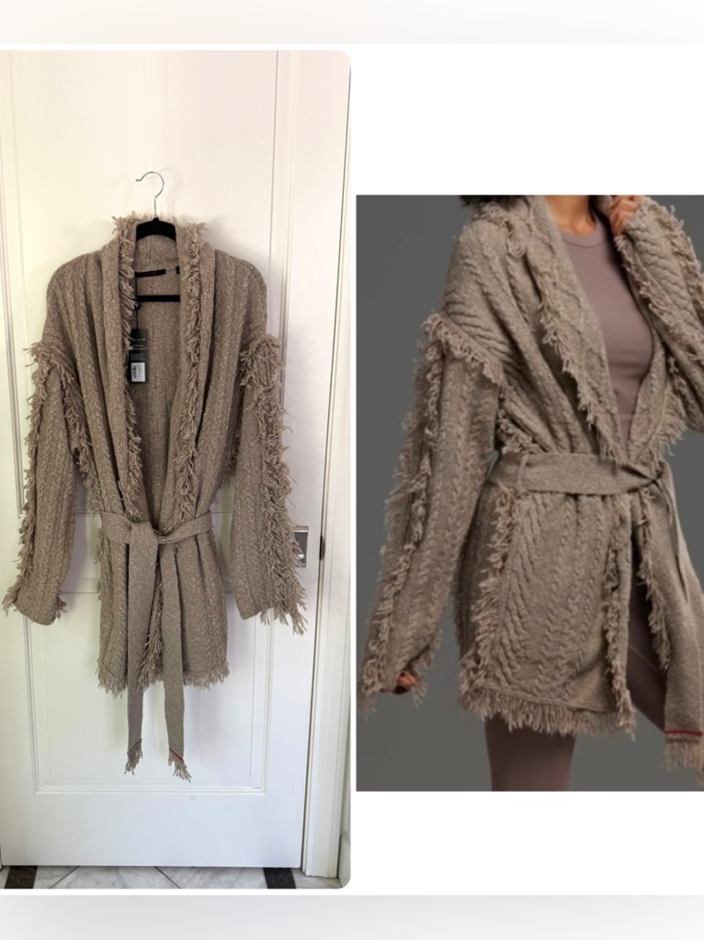 Greyson Cashmere Lambswool Odin Luxury Fringed Cable Knit Shawl Cardigan XL NEW